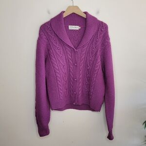 Vintage L.L. Bean | Wool Magenta Cable Knit Cardigan Sweater Size 40